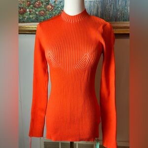 Off-White Vanise Lace-Up Knitted Crew Neck Sweater Coral Red
